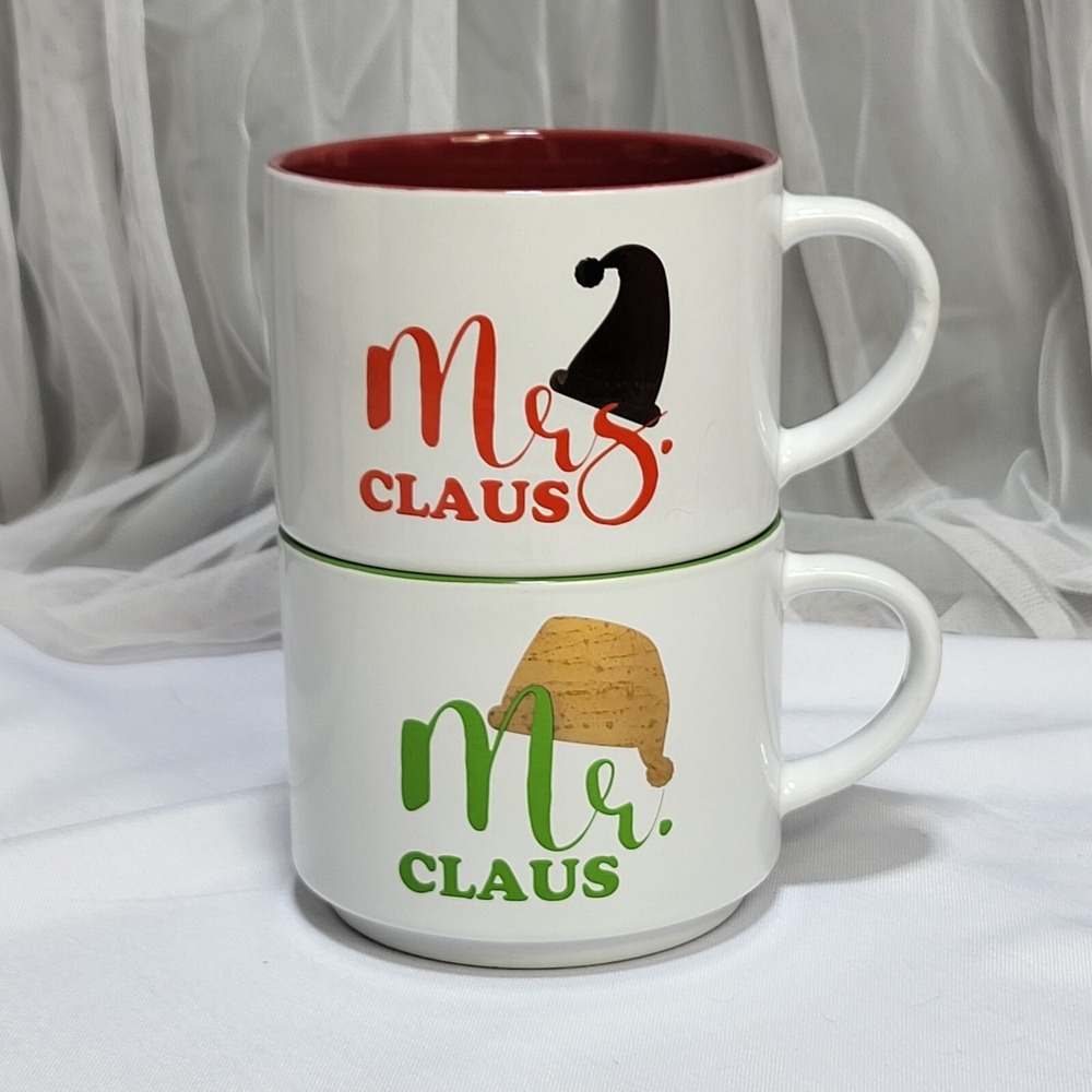 Mr and Mrs Claus Red Green Coffee Tea Cup Hot Chocolate‎ Christmas Mug Set of 2